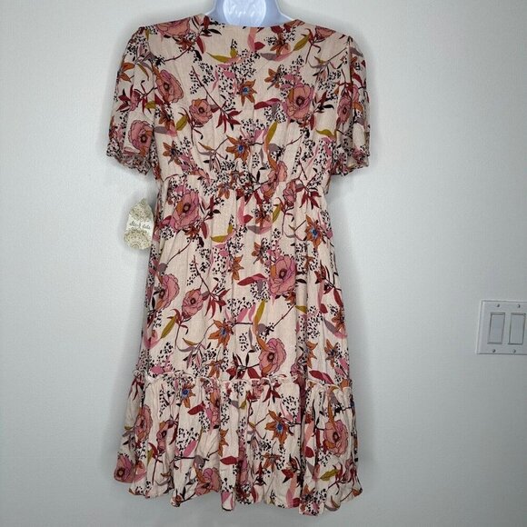Altar'd State Floral Cutout Tie Tiered Mini Dress Size S Blush Babydoll - Picture 6 of 12